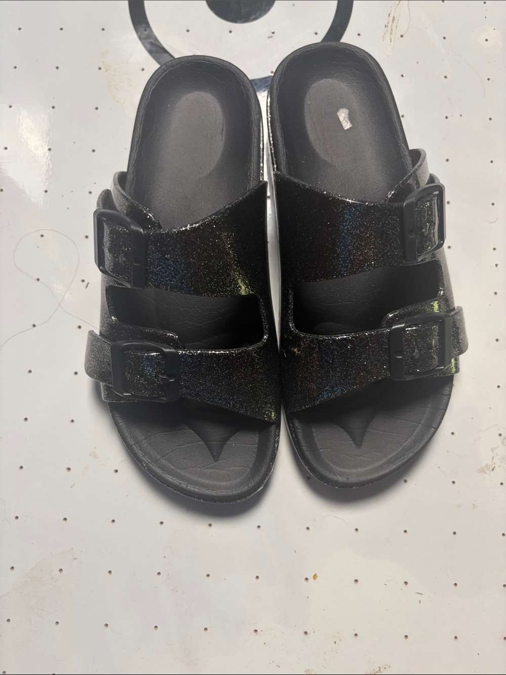 Kids Black Glitter Double-Buckle Slide Sandals unbranded size 1